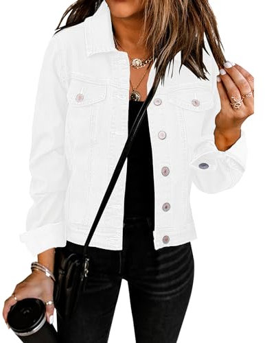 Vetinee White Denim Jacket Womens Spring Jacket White Size X-Large Fits UK Size 20 to UK Size 22