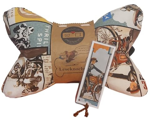 Leseknochen Motorrad Roller Vintage mit personalisierbarer Geschenkbanderole, Nackenstützkissen, waschbar, Öko Tex