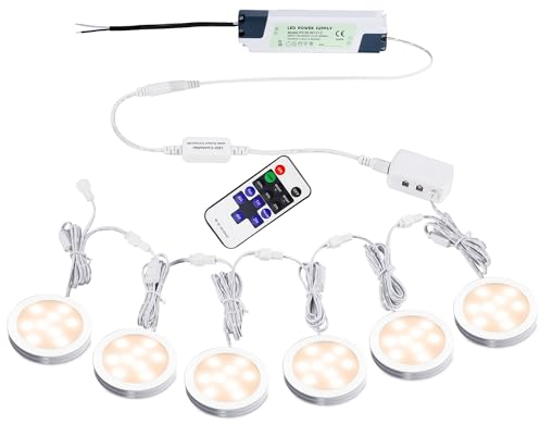 AIBOO LED Unterbauleuchte Dimmbar,Ultradünn Unterbauleuchte Küche LED 230v mit Fernbedienung,Dauerhaft ,LED Schrankbeleuchtung mit Fester Verkabelung für Küche(6pack, Warmweiß)
