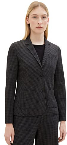 TOM TAILOR Damen 1038711 Blazer mit Karomuster, 33237-grey Black Tiny ck Check, XL