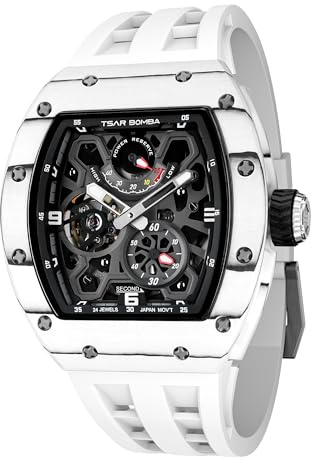TSAR BOMBA Uhren Herren Herren Automatikuhr Mechanisches Japanisches Uhrwerk Luxus Analog Herren Uhr Saphirglas Wasserdicht Kohlefaser Tonneau Business Mode Armband Herren Geschenke für Männer
