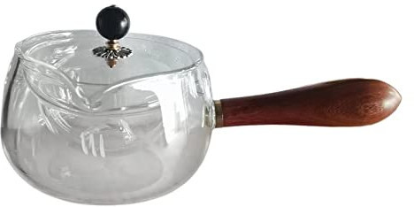 JISADER Tetera de vidrio giratoria de 17/500 ml, transparente, portátil, resistente al calor, mango de madera desmontable grueso para cocinas, oficina y