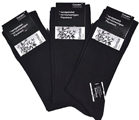 Cocain underwear 24 Paar Herren Damen Bambus Socken MIT Gummi 43/46, Strümpfe mit Gummi Bambus schwarz handgekettelte Spitze ohne drückende Naht atmungsaktiv perfekte Passform bambussocke