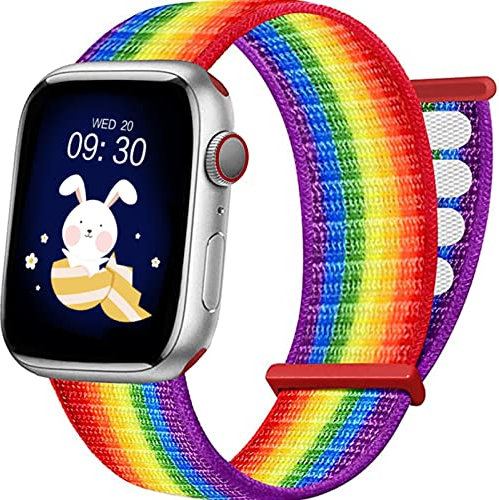 SMARTVIN Cinturino di ricambio per Apple Watch per bambini, compatibile con Apple Watch serie 7/6/5/4/3/2/1/SE 38 mm, 40 mm, 41 mm, traspirante e morbido anello in nylon, per polso piccolo, arcobaleno