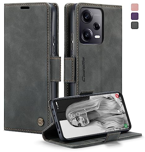 KZB Handyhülle für Xiaomi Redmi Note 12 Pro 5G/ Poco X5 Pro 5G Hülle Premium Leder Klappbar Tasche RFID Schutzhülle Magnet Kartenfach Standfunktion Flip Case - Grau