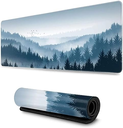 Gaming Mauspad 900x400mm Groß Mousepad XXL Schreibtischunterlage mit Rutschfester Gummibasis Mausmatte mit Einer speziellen Oberfläche verbessert Geschwindigkeit und Präzision - Forest Blue Mountains