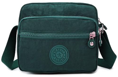 Crossbody Bag Damen Umhängetasche Moderne Taschen mit Breitem Schultergurt Leinentasche mit Abnehmbar Schultergurt u 5 fächern Geeignet für Tägliche Reisen und Reisen (Grün)