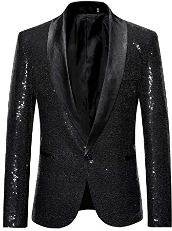 Glitzer Sakko Herren Goldene Hochzeit Party Pailletten Blazer Slim Fit Männer Anzug EIN Knopf Smoking Jackett Herren Weihnachten Silvester Party Glänzende Anzugjacke Performance-Kostüm