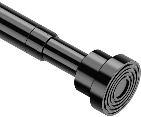 Shower Curtain Pole 85-142cm Adjustable Curtain Rod No Drill, Black Extendable Curtain Pole Spring Loaded Tension Pole for Net Curtains, Small Windows, Door, Cupboards, Clothes, Bathroom, Bedroom