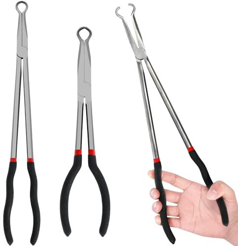 2Pcs Hose Pliers 11inch 16inch Electrical Disconnect Plier O-Shaped Hose Clamp Pliers Steel Long Handle Spark Plug Removal Plier for Electrical Connectors and Cooling Hose Clips