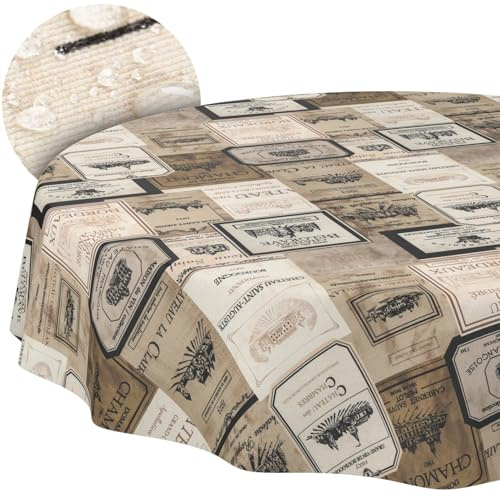 Tischdecke Stoff abwaschbar Tischtuch Tafeldecke pflegeleicht Lotuseffekt schmutz- & wasserabweisend für Indoor Outdoor Tischdecke Rund 140cm Schnittkante Wein