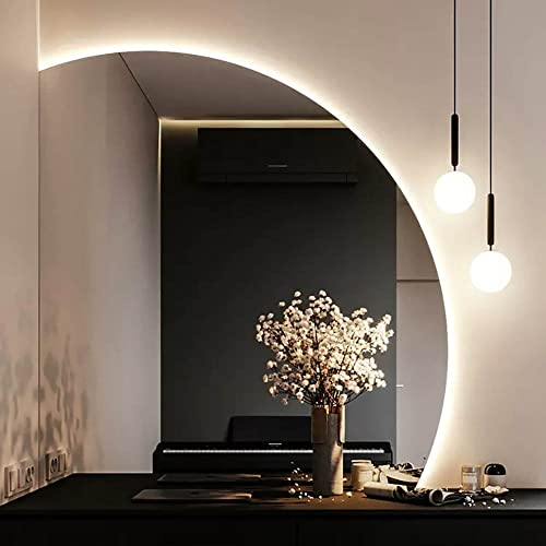 Specchio da Parete per Bagno,Specchio da Parete Decorativo a Mezzaluna,Specchio da Bagno Illuminato a LED dimmerabile,Specchio cosmetico Senza Cornice Specchi Decorativi infrangibili antiappannam