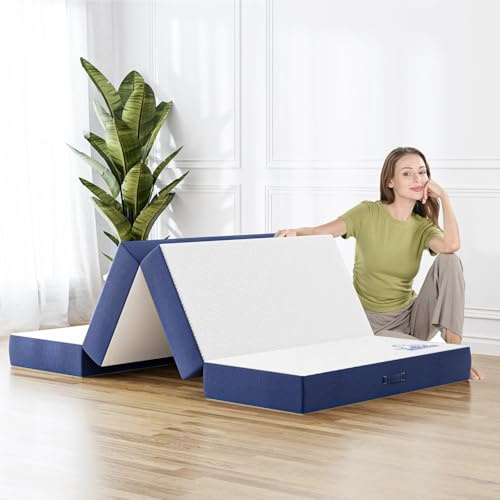 Doubleslee Materasso Pieghevole 120×195x10 cm, Materasso Ospiti Pieghevole a 4 Pezzi, Rivestimento Sfoderabile e Fondo Antiscivolo, Tessuto Traspirante, Schiuma ad Alta densità, Oeko-TEX