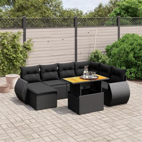 SECOLI Polyrattan Lounge Gartenlounge Set Gartenmöbel Wetterfest Garten Sofa Set Balkonlounge Set Sitzgruppe Lounge Sofagarnitur mit Verstellbare Tischplatte-Schwarz-8-tlg-3