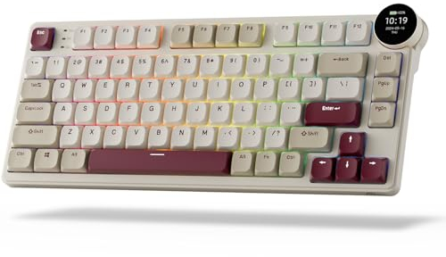 RK ROYAL KLUDGE N80 Low Profile Mechanische Tastatur mit Smart Display & Knopf, Top Mount 75% Kabellose Mechanische Tastatur BT/2.4G/USB-C, Software-Unterstützung, 80 Tasten, Braune Schalter