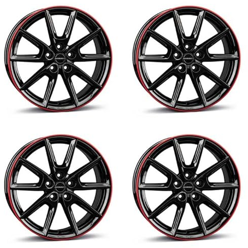4x Borbet Felgen LX18 8.0x18 ET45 5x108 black glossy rim red kompatibel mit Opel Astra Combo Grandland