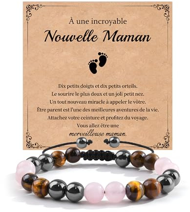 VGWON Bracelet Femme, Bracelet Pierre Naturelle, Idee Cadeau Femme | Triple Protection, 8 mm Perles en Pierre Naturelle Bracelet, Pierre de Soude,Quartz Rose, Hématite, Oeil de Tigre