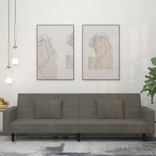 KOIECETA Schlafsofa 2-Sitzer Schlafcouch mit 2 Kissen Gästebett mit Holzrahmen Sofabett Tagesbett Couch Sofa Ausziehbar Dunkelgrau Samt