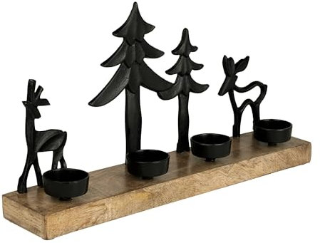 EGLO LIVING Teelichthalter mit Deko Rentieren Baliguian, Weihnachtsdeko Fensterbank Wohnzimmer, Tischdeko Weihnachten Hirsch Weihnachtsbaum, Holz und Metall in Schwarz, 38 x 20 cm