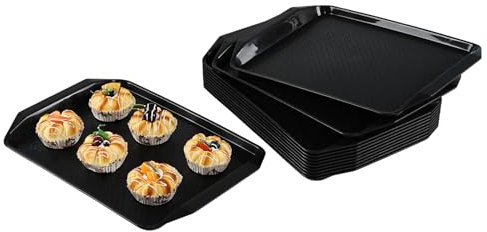 Loiycg 12 Pack Plastic Food Serving Trays, Rectangular Dinner Trays, Black