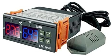 Luejnbogty Controlador de Temperatura y Humedad de Doble Pantalla STC-3028 10A AC110-220V, Termostato Digital Inteligente para Incubadoras
