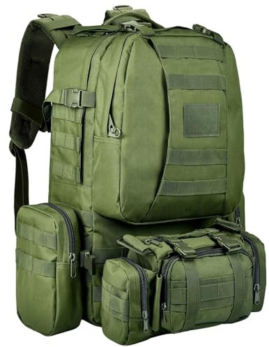 Wiserset Taktischer Rucksack, 60L Militär Armee Rucksack, großer Survival Molle Tagesrucksack für Herren und Frauen,abnehmbare Outdoor Tasche, Reiserucksäcke für EDC, Camping, Wandern, Jagen, Grün