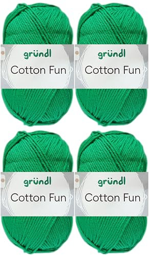 4x50 Gramm Gründl Cotton Fun Häkelgarn aus 100% Baumwolle inkl. Anleitung für Einkaufsnetz (26 Grasgrün)