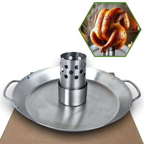 Gardenko Hähnchenbräter für Backofen & Grill aus Edelstahl, Hähnchenhalter für Ofen, Bierdose Hähnchengriller, Geflügelbräter, Hähnchen Halter mit Abtropfschale, Vertikal Huhn Halterung