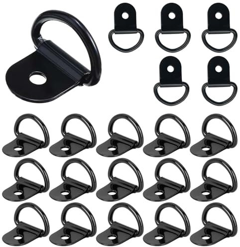 ZYEKIU 20 Piezas Argollas de Amarre Anillo de Montaje en D de Acero Inoxidable Anillo Anclaje, Plegable Argolla Amarre Gancho de Anillo para Asegurar en Remolque Botes Automóviles (Negro)