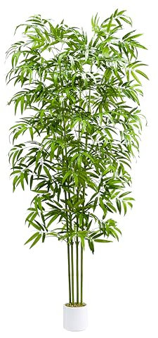 TXABL Albero artificiale, albero di bambù artificiale, alto 1,8 m, in vaso bianco, decorazione per interni, albero di bambù in seta con tronco in legno naturale, per casa, ufficio, soggiorno, moderno