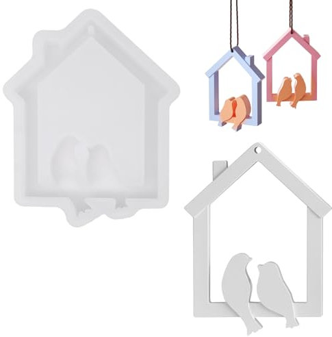 2pcs Silikonformen Gießformen Vogel,Gießformen Vogel Häuser,Birdies Haus Harz Formen Anhänger,3D Vogel Haus Silikonform Gießform, Silikonform Frühling für Diy Kerzen