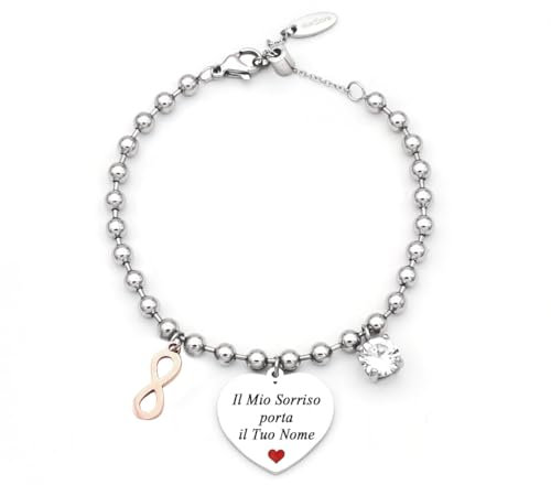 dalcuore Bracciale Mamma, Ipoallergenico, Idee Regalo Donna Compleanno Amica Migliore Braccialetto Frasi Speciali per Amiche con Originale Confezione da regalare X festa della mamma (Sorriso Rosa)