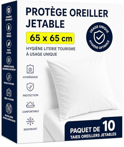 Protège-Oreiller Jetable 65x65 cm | Lot de 10 Taies de Protection | Usage Unique | Hygiène Literie | Idéal Hôtels, Gîtes, Campings | Housse Coussin Jetable