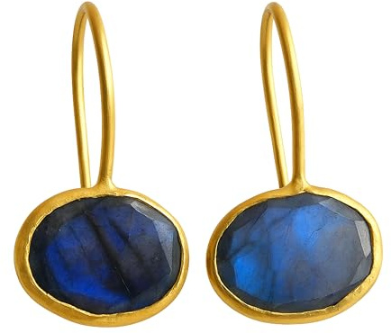 Labradorit Gold plattiert 925 Sterling Silber Ohrhaken Ohrringe Natürlicher Edelstein - Geburtstagsgeschenk - Handgefertigte Geschenkideen für Frauen (Labradorit)