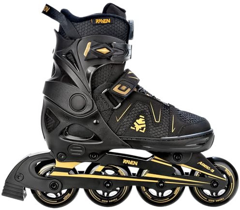 RAVEN Pulse Inline Skates Inliner für Kinder und Erwachsene OPTIONAL 2in1 mit Schlittschuhen verstellbar (PRO Gold ohne Kufen, 40-43 (25,5-28cm))