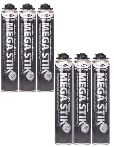 Bond It MEGA STICK PU Foam Adhesive – 6x Beige, 750ml | Fast-Curing Polyurethane Foam Adhesive for Plasterboard, Insulation Boards, Floorboards & Roof Decking