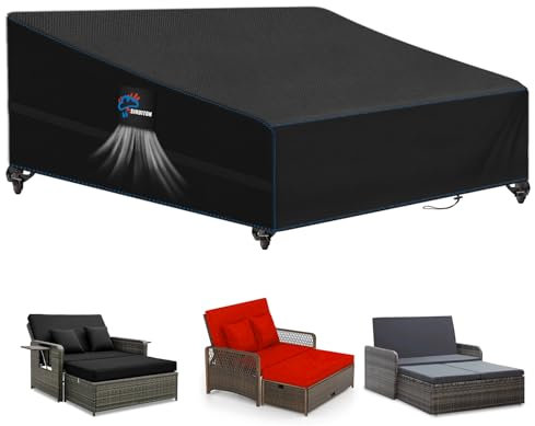 SIRUITON Housse de Protection pour lit de Jardin en rotin - Adaptée aux Lits d'extérieur et canapés Doubles, Toile résistante 420D imperméable, Dimensions(158x125x95/40cm)