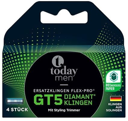 Today Men GT5 Ersatzklingen – 5-Klingen Rasierklingen mit Diamant-Beschichtung & Styling Trimmer, Flex-Pro Technologie, kompatibel mit GT5 Rasierer