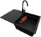PRIMAGRAN Evier Cuisine en Granit Tout Noir 78x50cm, Lavabo 1 bac + Kit de Vidage + Robinet 32x20cm + Égouttoir Enroulable, Évier à Encastrer au meuble 50cm - San Francisco