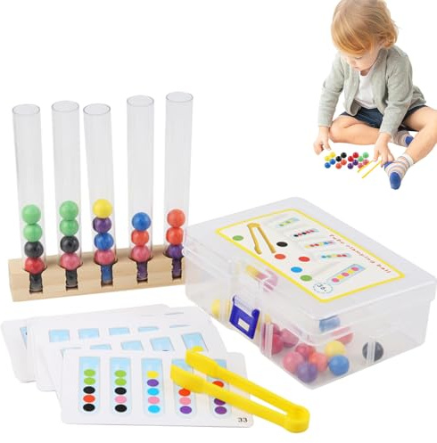 De Tube À Essai De Perles De Clip - Tube À Essai en Bois À Pince De Correspondance des Couleurs pour Enfant - Jouet Éducatif Polyvalent pour La Maison, L'école, Les Voyages Et L'extérieur