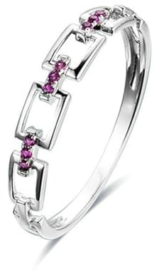Stfery Weißgold 18 Karat Ring Damen, Hochzeitsring mit Rubin, Ringe Echt Goldschmuck, Gr.48 (15.3)