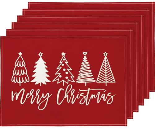 YCOLL Platzset Weihnachten 6er Set Weihnachtsdeko Tisch Tischsets Platzsets Abwaschbar Platzdeckchen Rot Weihnachtsuntersetzer für Drinnen und Draußen Esszimmer Party Dekoration 30x45cm