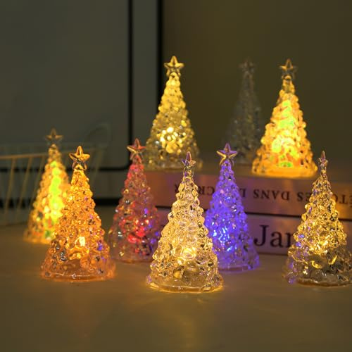 Tabletop Christmas Tree Light, 12PCS Mini Christmas Tree Lamp 4 Lighting Colors Battery Operated Xmas Desktop Ornament Figurine for Xmas Weddings Party Gifts