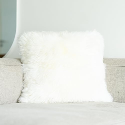 Nordic Sheep Lammfell Kissenbezug 50x50 cm, Kuschelkissen, Weiß | Echtes Lammfell auf einer Seite, weich & kuschelig, ideal für Sofa & Bett, viele Farbvarianten