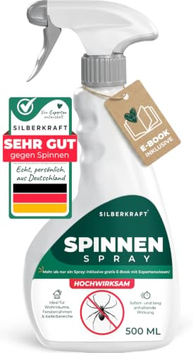 Silberkraft Spinnen Aktiv Spray mit effektiver Sofortwirkung [500 ml] | Hochwirksames Spinnenabwehr-Mittel - Anti-Spinnenspray für Innen & Außen - Spinnen dauerhaft vertreiben - laborgeprüft