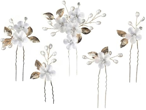 BDEPSTR Lot de 5 Épingles à Cheveux Dorées à Fleurs | Bijoux Capillaires Élégants pour Femmes, Filles, Mariages et Communions