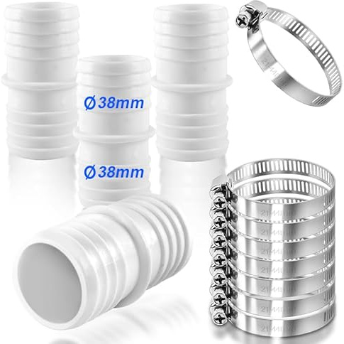 Cuidongsheng 4 Stück Poolschlauch Verbinder 38mm, Schlauchverbinder 38 auf 38mm, Pool Adapter mit 8 Schlauchschellen, Adapter für Poolschlauch Doppelschlauchtülle