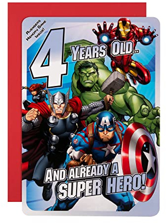 Hallmark 4th Birthday Card, MARVEL Superheroes, With Activity, Blue