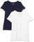 Amazon Essentials Women's Regular-Fit Short-Sleeve V-Neck T-Shirt, Pack of 2, Navy/White, XL