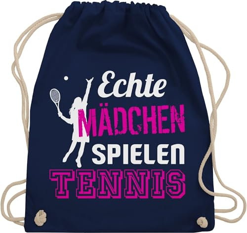 Turnbeutel Rucksack - Tennisspieler Geschenk - Echte Mädchen spielen Tennis - Unisize - Navy Blau - geschenke kinder tennisrucksäcke tennisfans frauen juterucksäcke tennistaschen 25. geburtstag